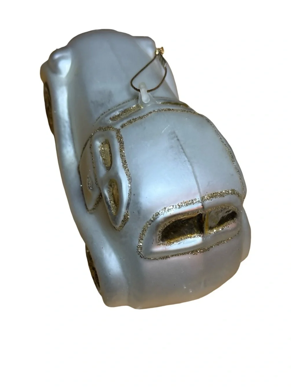 Pearlescent White Vintage Car Ornament with Gold Accents